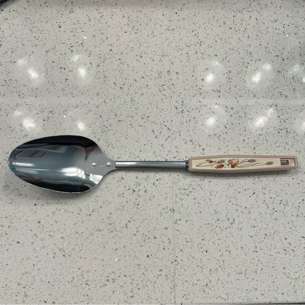 Vintage Ekco-Like Stainless Steel Serving Spoon - “Harvest Wheat” Handle Design